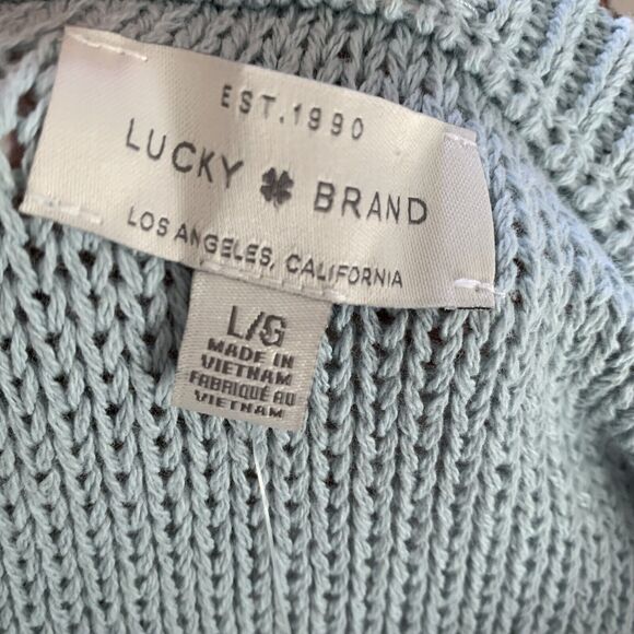 Lucky‎ Brand Waffle Knit Tunic Sweater Womens Large Blue Eyelet 100% Cotton boho - Picture 9 of 9